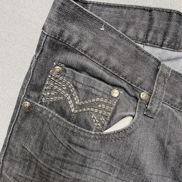 GS115 Jeans Mens 38 Gray Straight Leg Whiskered Denim Embroidered Back Pockets - Picture 6 of 13